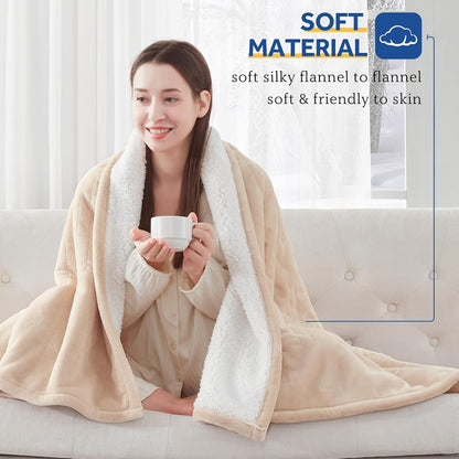Sealy Electric Throw Blanket, Flannel & Sherpa Heated Throw with 6 Heating Levels & 2-10 Hours Auto Shut Off, Fast Heating & Machine Washable, 50x60 Inch, Light Grey