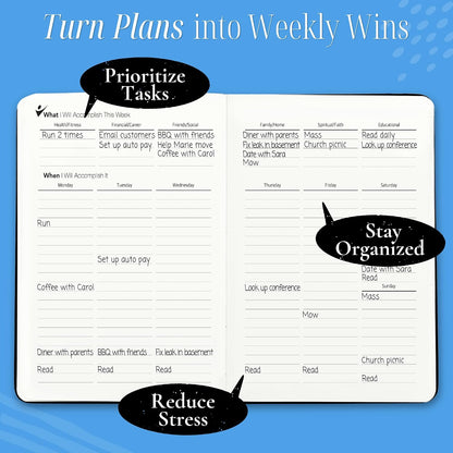 Goal Crazy Undated Planner – 90 Day Guided Journal & Productivity Organizer, A5 Daily & Weekly Planner with Goal Setting, Habit Tracker, To Do List, Academic & Work Calendar, Leather Hardcover - Black