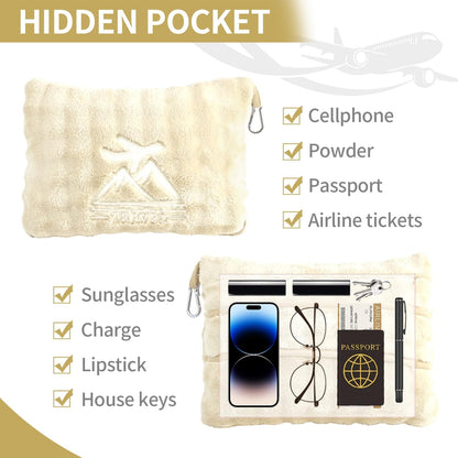 Travel Blanket and Pillow-2-in-1, Ultra-Soft&Compact, Airplane Blanket with Hand Luggage Belt and Backpack Clip,Travelers Accessories Gifts, 61x43 Inches(Pink