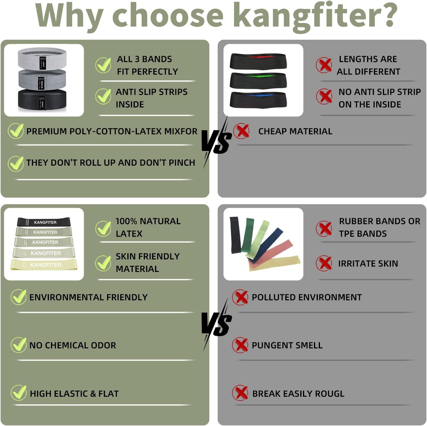 KANGFITER Non-Slip Fabric Resistance Bands for Working Out 3 Levels