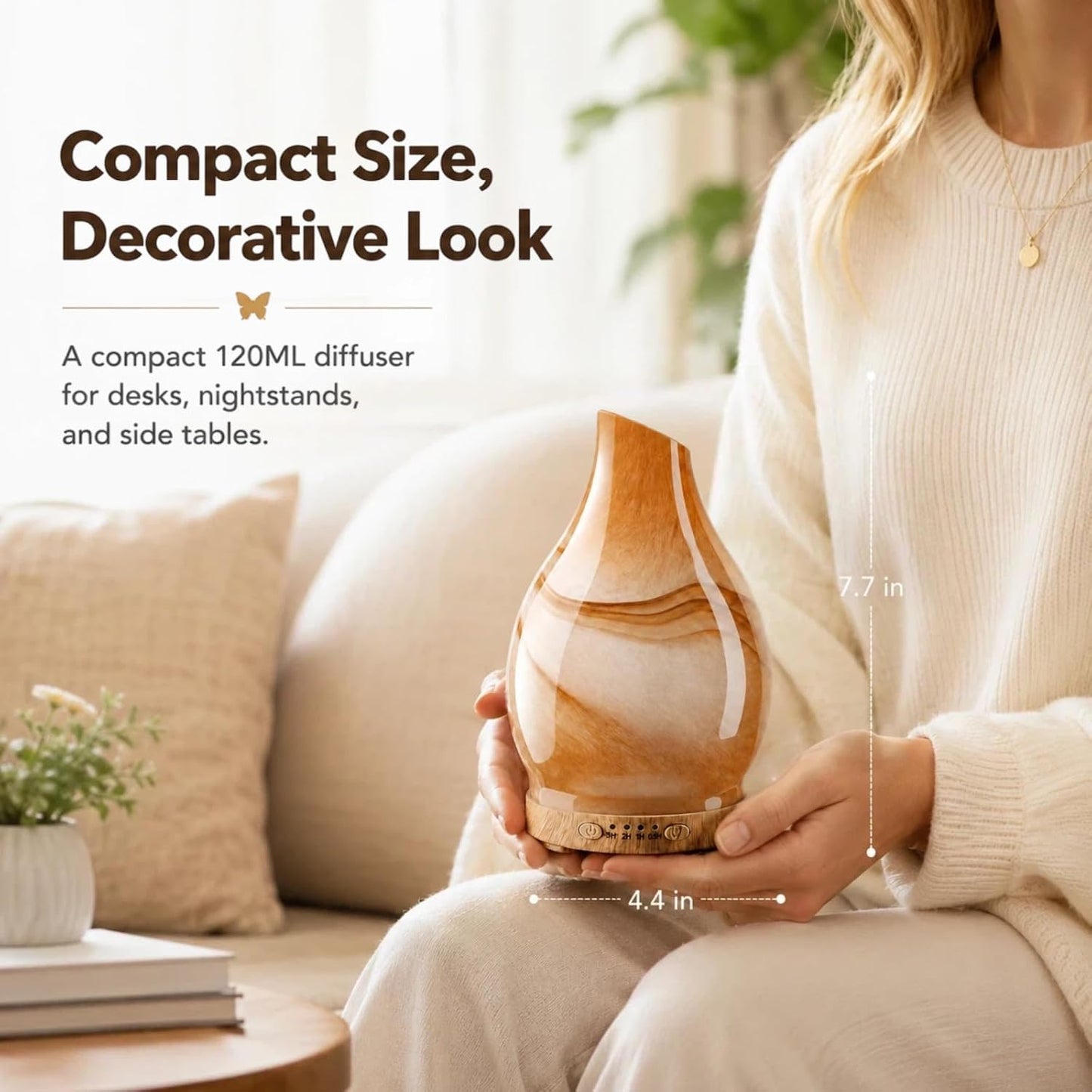 120ML Essential Oil Diffuser, 3D Glass Aromatherapy Diffuser with Auto Shut-Off and 7 Color LED Lights, Ultrasonic Mist Humidifier with 4 Timer for Home Office Bedroom (3D Fireworks)