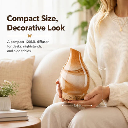 120ML Essential Oil Diffuser, 3D Glass Aromatherapy Diffuser with Auto Shut-Off and 7 Color LED Lights, Ultrasonic Mist Humidifier with 4 Timer for Home Office Bedroom (3D Fireworks)