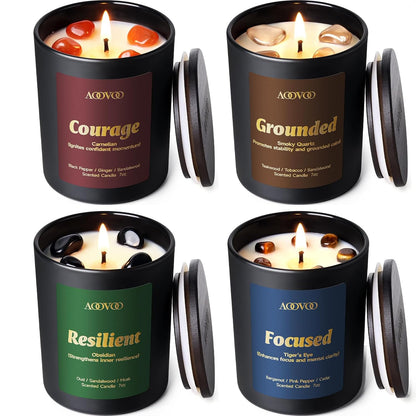 AOOVOO Scented Candles for Men - 4 Pack Candles for Home Scented, 36oz Soy Wax, 200 Hour Burn Time, Men Candle Set, Sandalwood Oud/Mahogany Teakwood/Smoke Vanilla/Jasmine Candle Set A