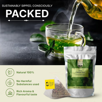Mint Green Tea (3.5oz / 100gm), Natural Herbal Infusion, 50 Tea Bags