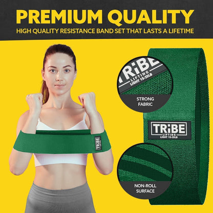 Tribe Lifting Resistance Bands for Working Out - 3 Pack Fabric Workout Bands for Women and Men - Booty Bands for Legs and Glute - Non Slip Exercise Bands Set for Squat Hip Thigh