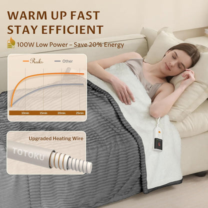Reaks Electric Heated Throw Blanket, Silky Soft Flannel & Sherpa Heating Blanket Throw with 5 Heat Levels & 3 Hours Auto Off, Warm Gifts for Women Mom Grandma, ETL Certified (50x60 inches, White)