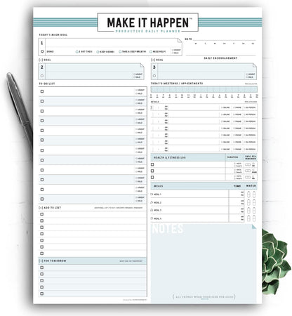 Daily Notepad Planner Basic Minimal To Do Productive List Pad- 50 Tear Off Premium Pad USA (Sea Foam Blue)
