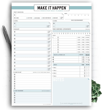 Daily Notepad Planner Basic Minimal To Do Productive List Pad- 50 Tear Off Premium Pad USA (Sea Foam Blue)