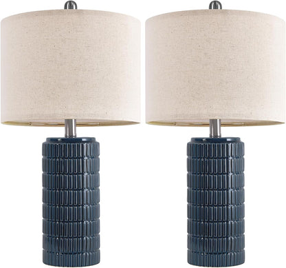 PoKat 23" Modern Ceramic Table Lamp Set of 2 for Living Room White Desk Lamps for Bedroom Farmhouse Bedside Nightstand Lamp House Warming Gifts New Home Decor End Table Lamps Gifts for Women Mom Beige