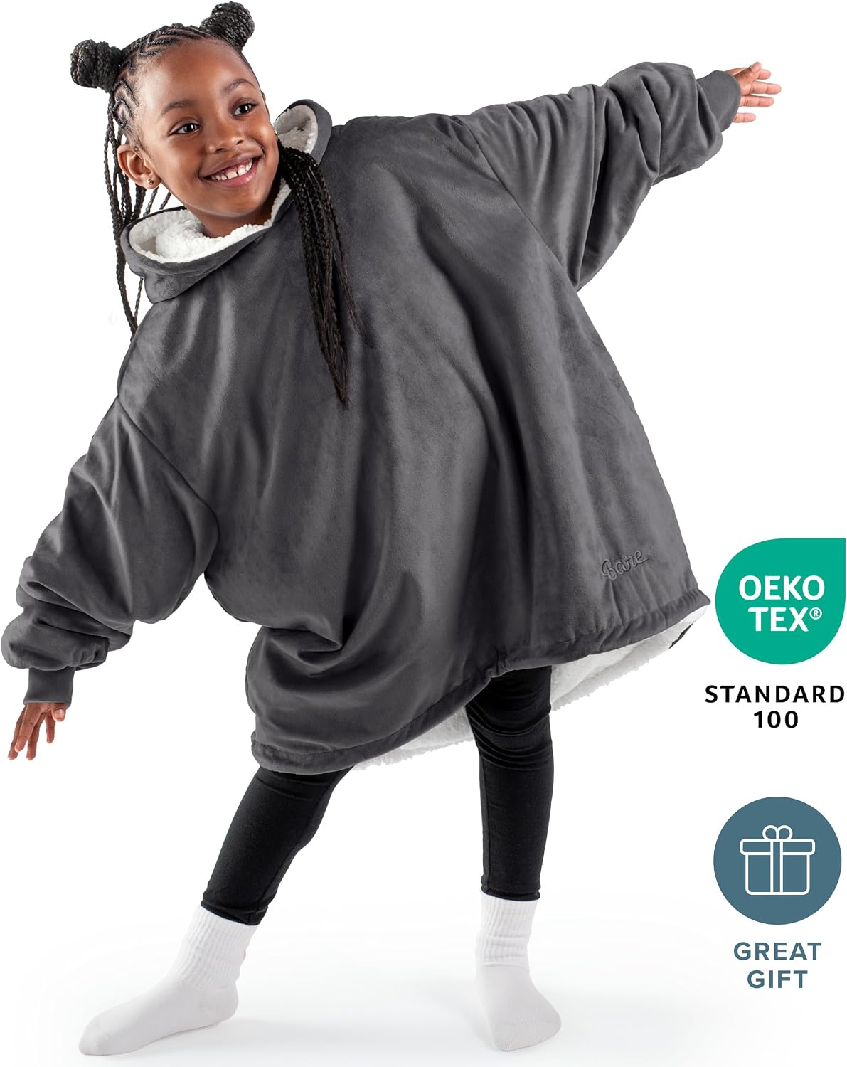 Bare Home Wearable Blanket Hoodie - Soft Plush Sherpa - Warm and Cozy - Oversized Wearable Blanket