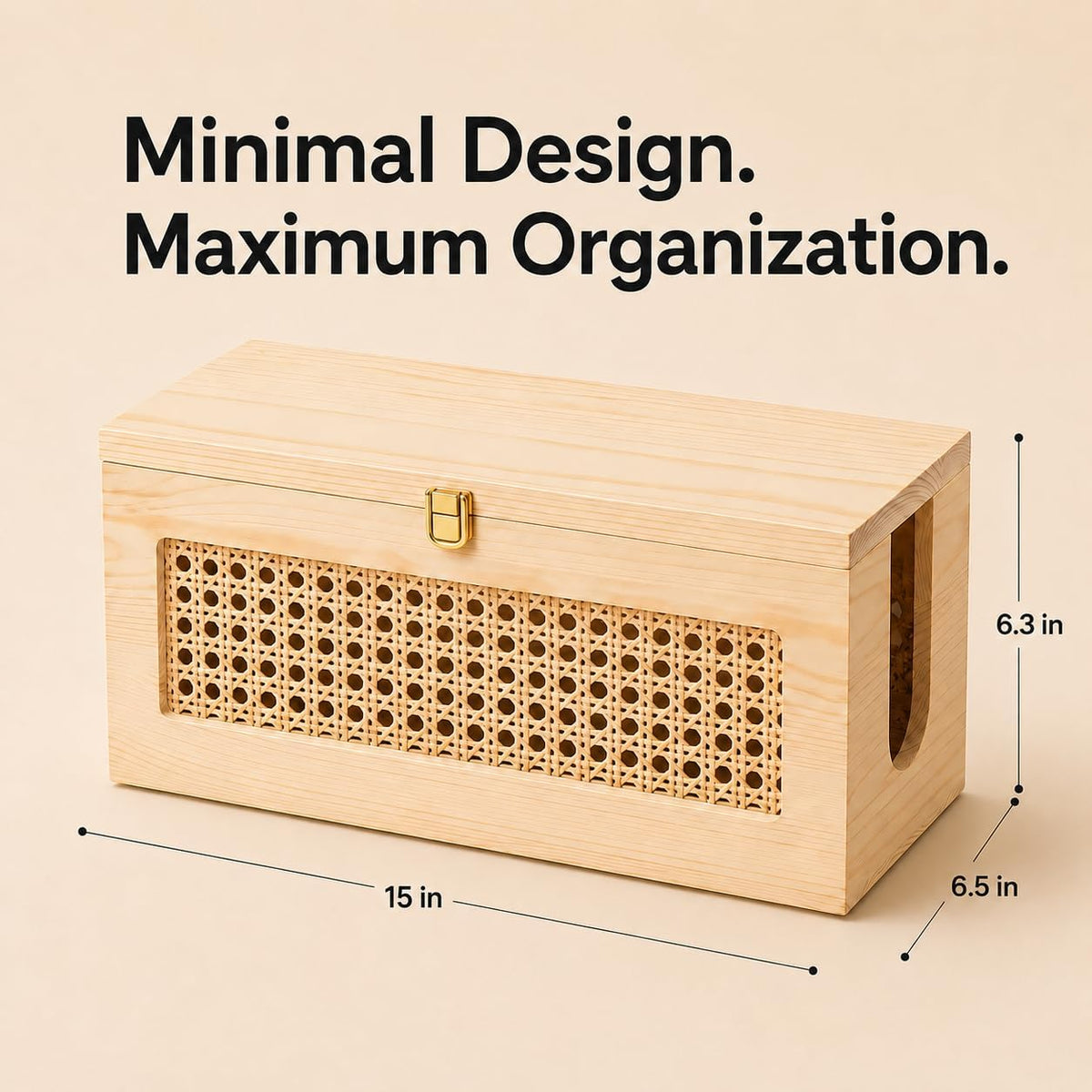 Wooden Cable Management Box - 15 x 6.5 x 6.3 in - Power Strip Organizer