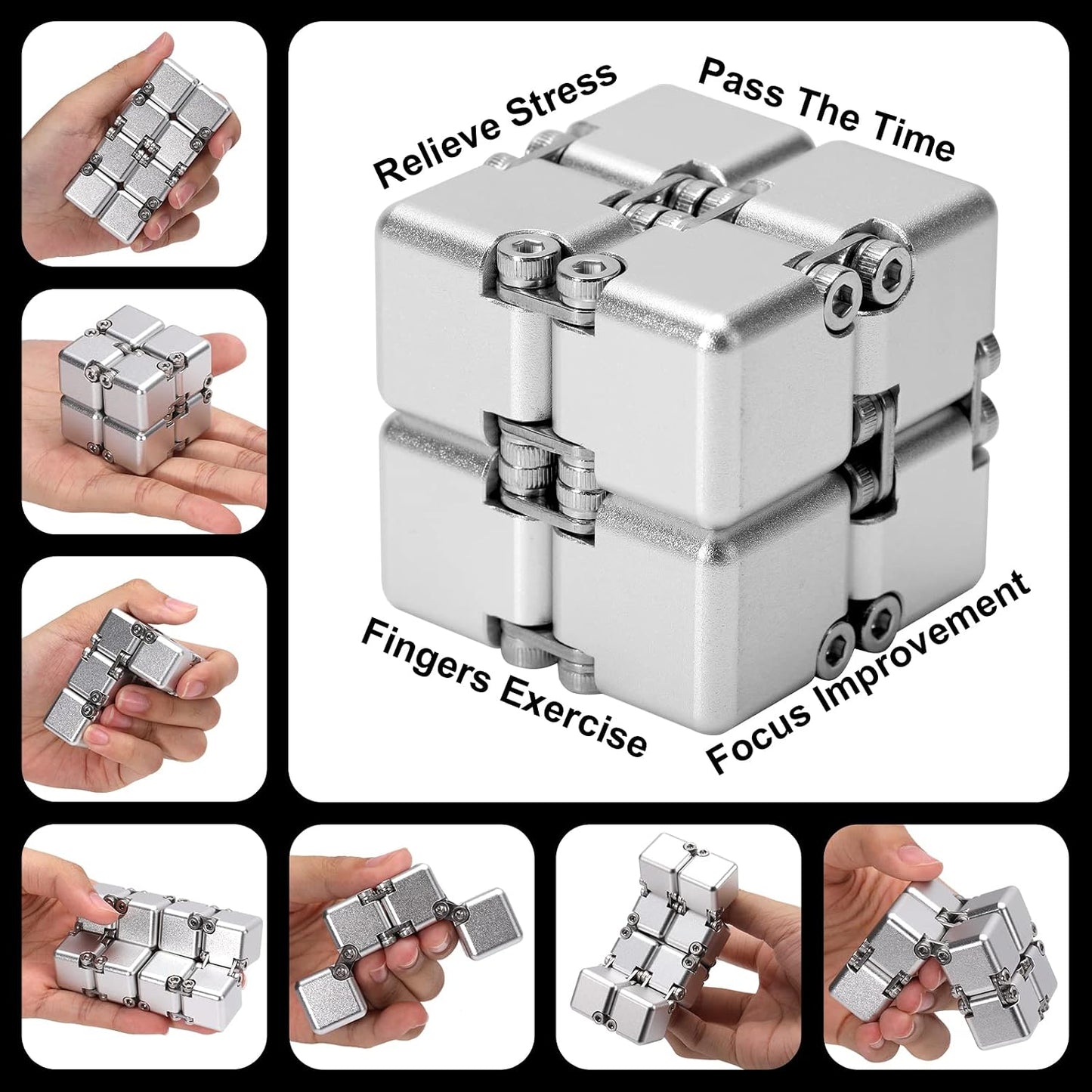 Lifidea Aluminum Alloy Metal Infinity Cube Fidget Cube (6 Colors) Handheld Fidget Toy Desk Toy with Cool Case Infinity Magic Cube Relieve Stress Anxiety ADHD OCD for Kids and Adults (Blue)