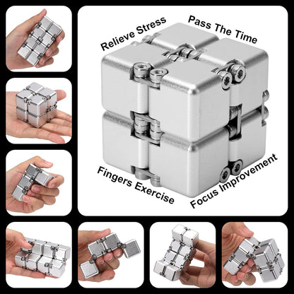 Lifidea Aluminum Alloy Metal Infinity Cube Fidget Cube (6 Colors) Handheld Fidget Toy Desk Toy with Cool Case Infinity Magic Cube Relieve Stress Anxiety ADHD OCD for Kids and Adults (Blue)