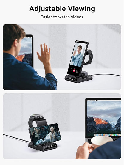 Wireless Charger for Samsung S25 with Clock 3 in 1 Android Charging Station