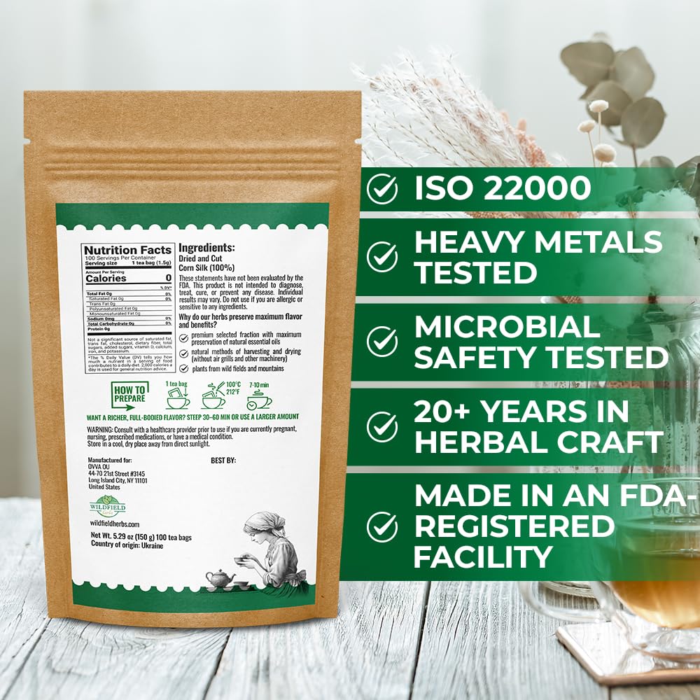 100 Bags Dry Corn Silk Tea Cornsilk Herb (Stigma maydis) - 100 Count 1.5g Tea Bags Corn silk Tea Bags Herbal Barba de maiz (Barba de Elote)