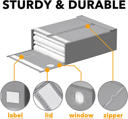 SpaceAid 5 Pack Bed Sheet Organizers and Storage, Foldable Sheet Organizer for Linen Closet, Sheets Set Folder Keeper with Window XL (Queen & King Size) Organizing Bedding Container, White
