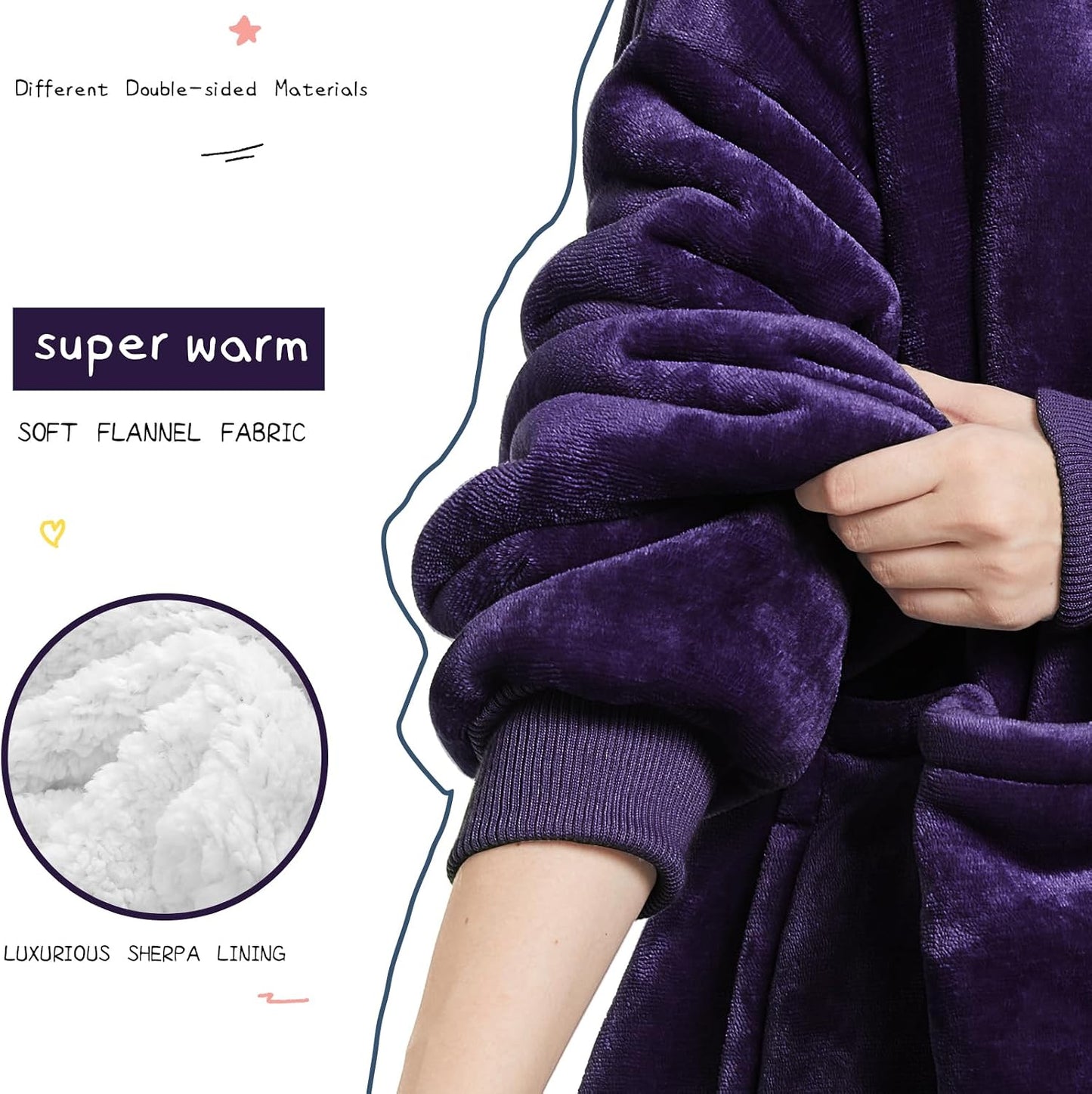 Aemilas Wearable Blanket Hoodie - Warm Sherpa Blanket Sweatshirt as Gifts for Adult Women Mom Men, One Size Fits All