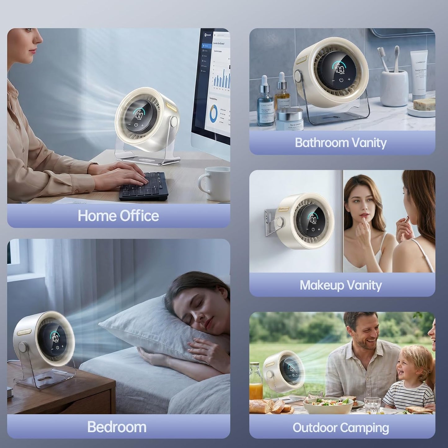 USB Desk Fan for Bedroom: 100 Speeds Digital Display Quiet Portable Fan with Turbo Airflow, 120° Rotating Small Rechargeable Battery Desktop & Wall-Mounted Fans for Bedroom Home Office