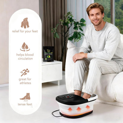 Collapsible Foot Spa Bath Massager with Heat Bubbles and Vibration Massage and Jets, 16oz Tea Tree Oil Foot Soak with Epsom Salt, Foot Bath Basin with Red Light & Remote - Pink