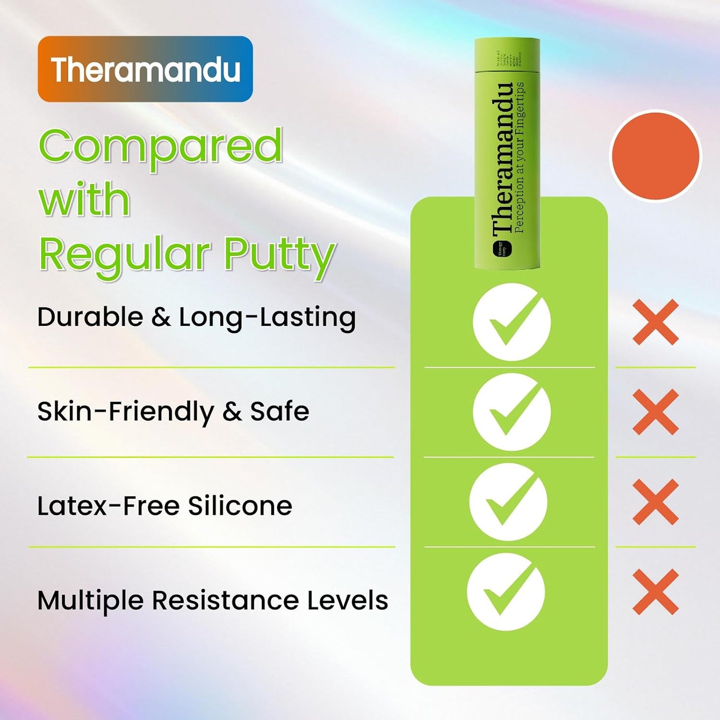 6 Pack Theramandu Therapy Putty for Teens and Adults, Hand Strengthening and Sensory Therapy Putty for Exercise, Non-Toxic Hand Putty, 6 Different Resistances, 3 Ounces of Each Putty