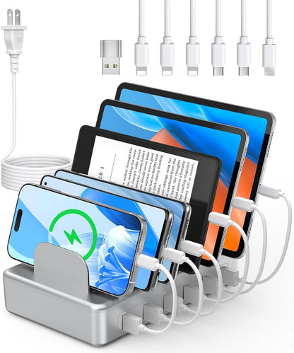 50W 6 Ports Multi Charger Station, USB Charging Dock for Multiple Devices