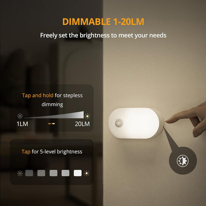 Lyridz Rechargeable Night Light with Motion Sensor, Dimmable Amber Nightlights for Bathroom, Bedroom, Kids Room, Hallway, Stairs, Pet House, 2 Pack