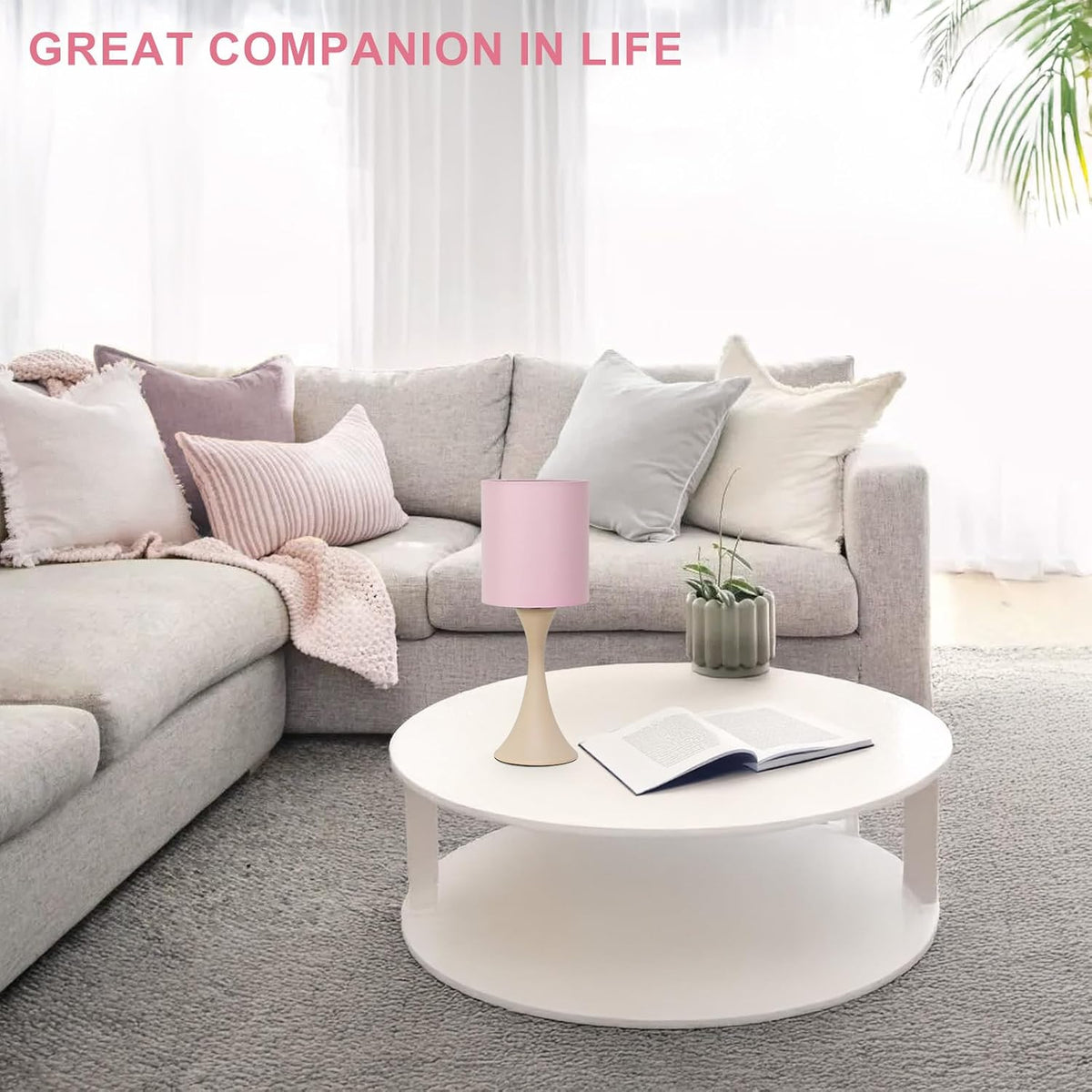 3 Way Touch Control Table Lamp, Dimmable Bedside Desk Lamp with Metal Base Modern Nightstand Lamp Stylish Grey Shade Simple Side Table Lamp for Bedroom, Living Room, Office or Den LED Bulb Included