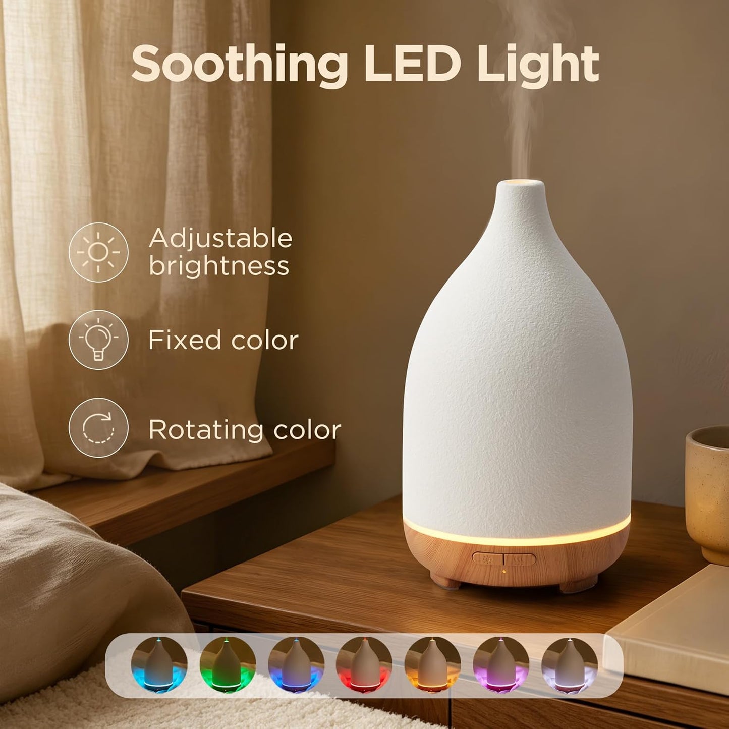 InnoGear Oil Diffuser, 300ML Ceramic Diffuser for Essential Oils Handcrafted Aromatherapy Diffuser Ultrasonic Cool Mist Humidifier with 4 Timers Waterless Auto Off for Room Office, White