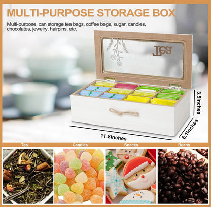 Tea Box Organizer,Wood Tea Organizers and Storage,12 Compartments Teas Bag Organizers,Teas Bag Holder Organizer,Wooden Storage Box for Countertop Kitchen Cabinet Pantry