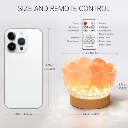 Himalayan Salt Lamp, Pink, Wooden Base, 10 Levels of Light Intensity Adjustment, USB Plug, 1 Year Warranty