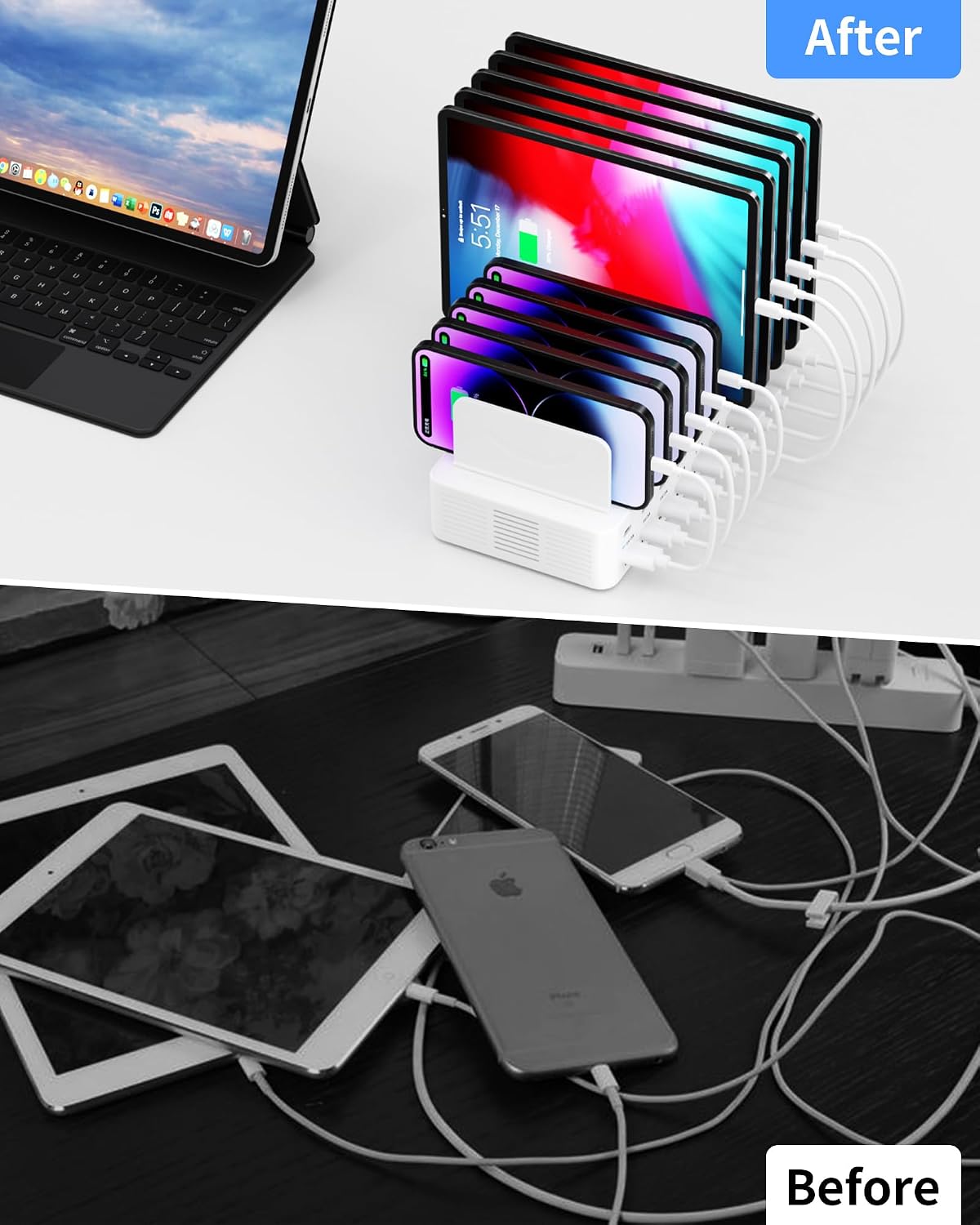 20-Port 270W Charging Station for Multiple Devices, USB Charger Station