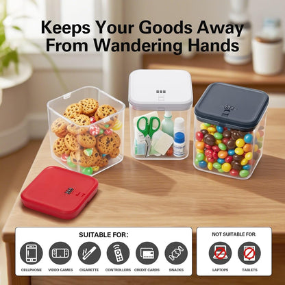 2 Pack Large Medication Lock Box with Code, Clear Lockable Storage Box for Refrigerator, Cabinet & Dorm, Stackable Medicine Box for Prescriptions, Snacks, Phone, 11.9" x 9.3" x 7.6", Black
