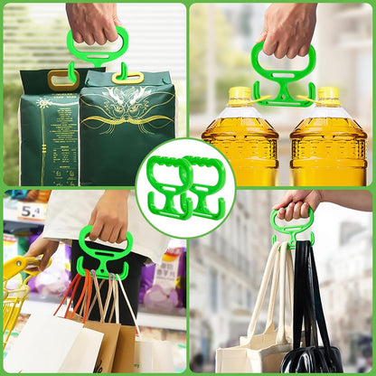 Heavy Duty Shopping Bag Handle Carrier, Green, Plastic, Lightweight Grocery Bag Holder with Ergonomic Grip, 10.5x10.5x0.5cm, Labor-Saving Design（2 Handle (Green)