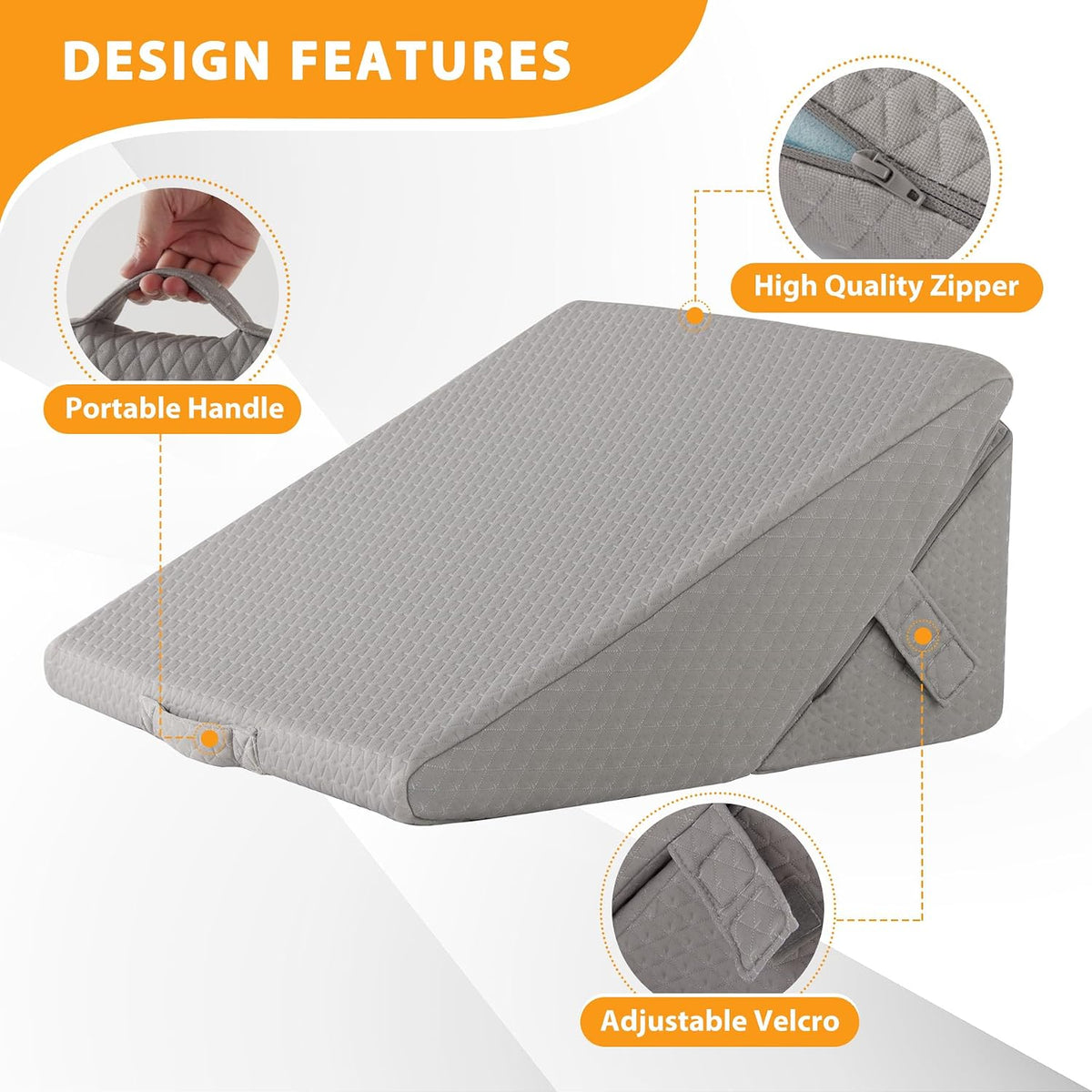 Ruqmuis Wedge Pillow Set for After Surgery, 3PCS Adjustable 9&12 Inch Bed Wedge Pillow for Sleeping, Incline Pillow Wedge for Headboard, Post Surgery, Acid Reflux, Neck&Back Support, White/Grey