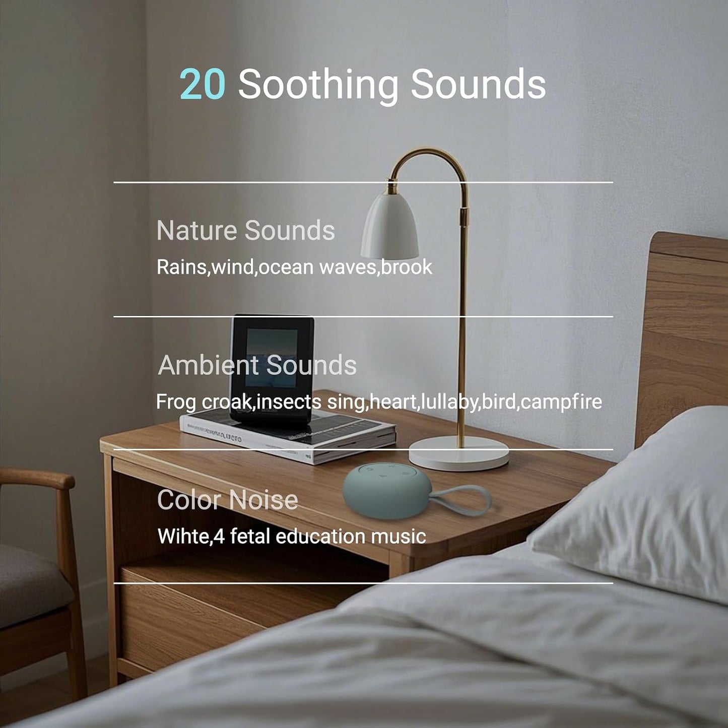 Portable Baby Sound Machine [White Noise for Babies Kids Adults][Timer Function][20 Soothing Sounds][Sleep Soother] 15 Hours Battery Life, Travel,Registry,Gifts,Shower,Clips on Baby Stroller
