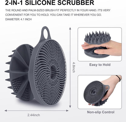 INNERNEED 2-in-1 Silicone Body Scrubber and Scalp Massager Shampoo Brush, Food-Grade Soft Material, More Hygienic, Easily Lather, Convenient for Travel, Gym, Business,etc (Pink)