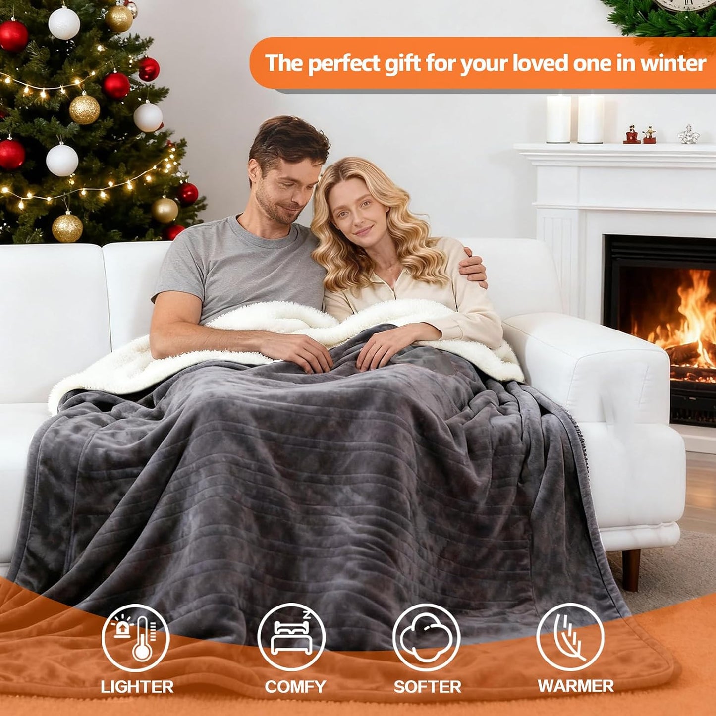 Electric Heated Blanket Throw Size 50''x60''-Control Heating Blanket, Soft & Warm Flannel 10-Level Temperature Control, 8 Hours Auto Off, Rapid Heating & Overheat Protection