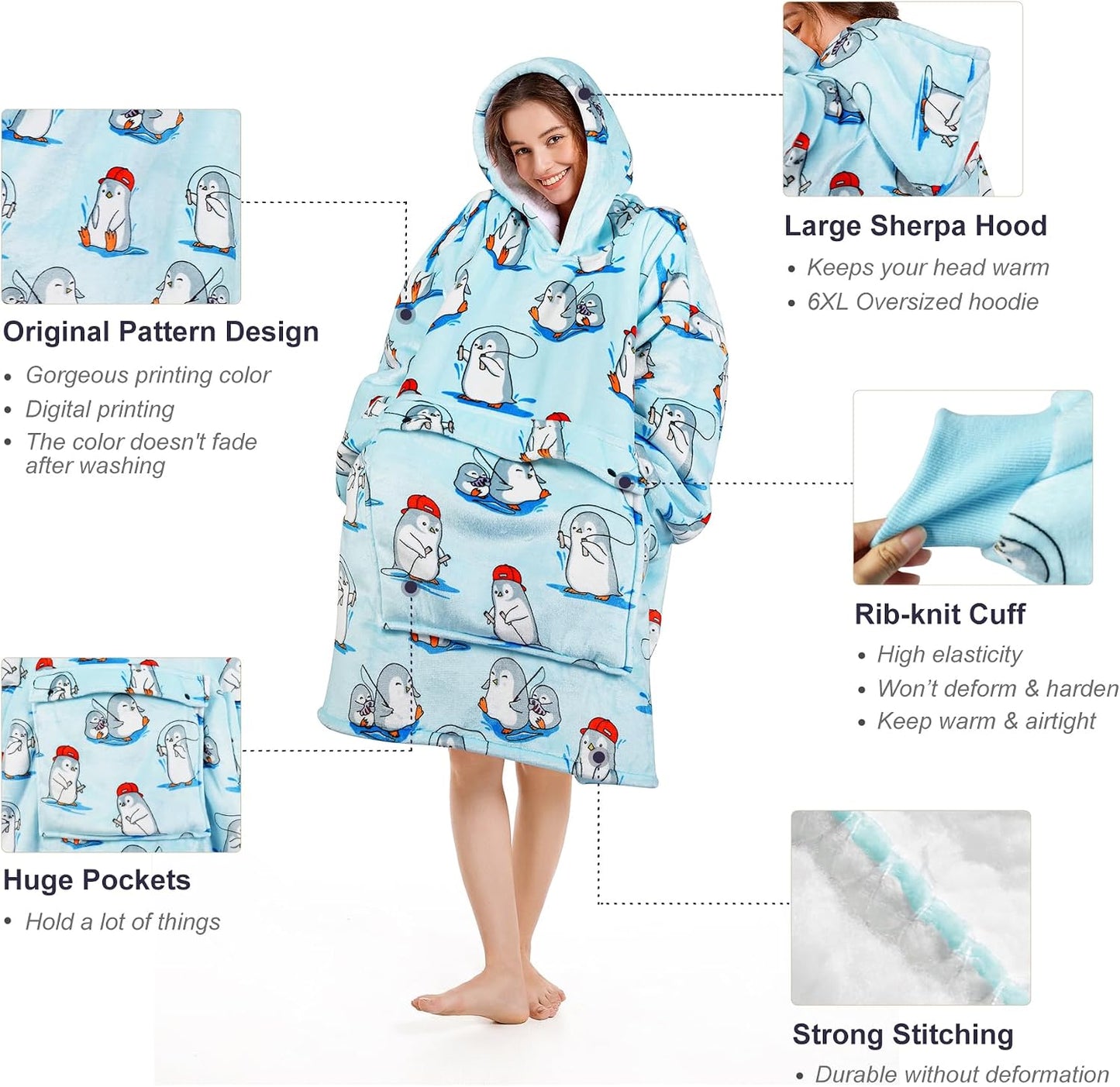 Narecte Cozy Oversized Blanket Hoodie Wearable Blanket Adults Soft Hooded Blanket Hoodie Birthday Gifts for Women Christmas - Colors A