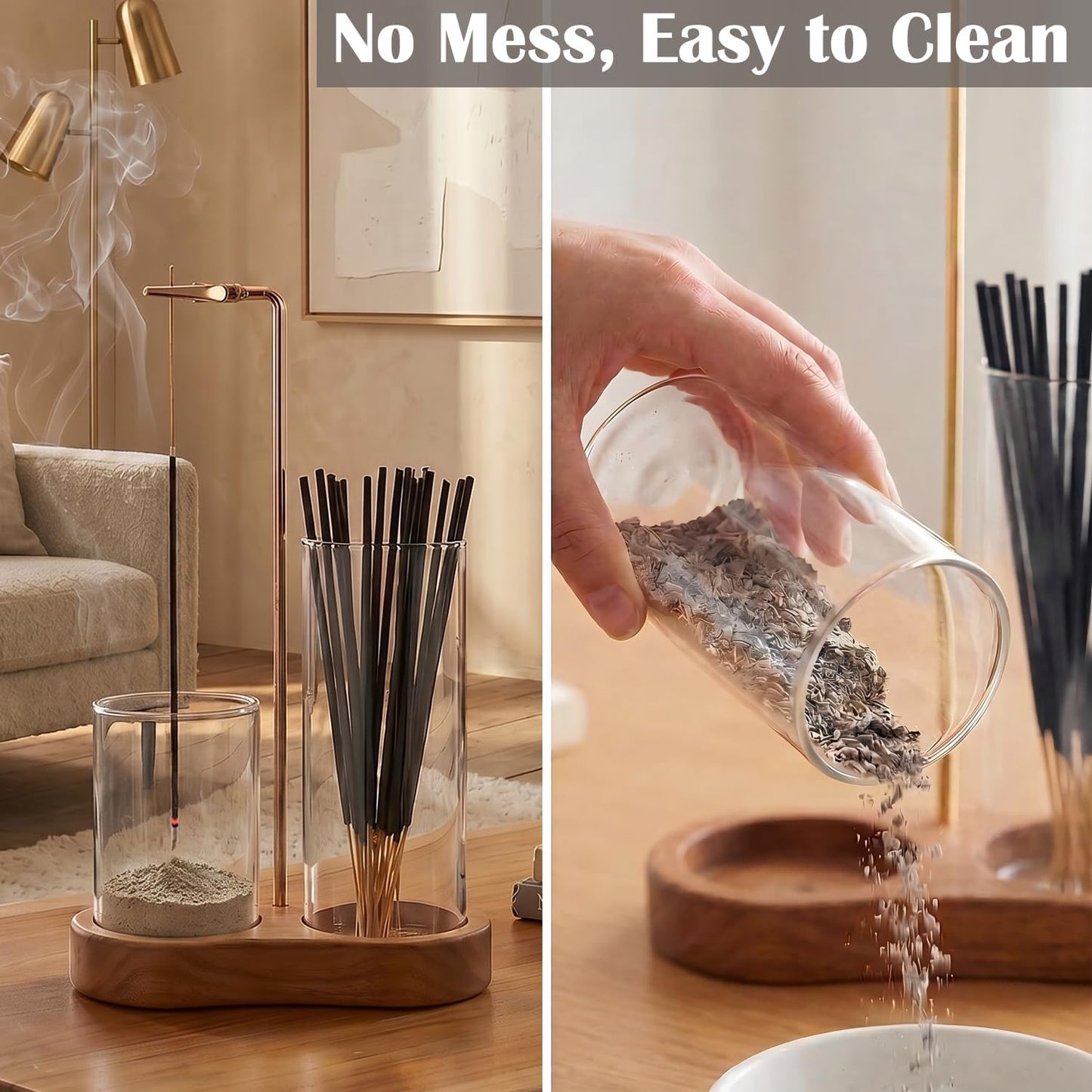 Incense Holder for Sticks with Glass Ash Catcher - Upside Down Anti-Ash Flying Incense Burner & Stick Storage Organizer, Ideal for Meditation, Yoga, Zen Home Decor, Spa Relaxation Gift