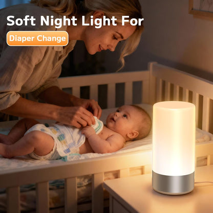 Table Lamp, Bedside Touch Control Lamp for Bedroom 3 Level Dimmable Warm White Lights with 256 RGB Color Mode Modern Deisgn Smart Nightstand Desktop LED Lamps Portable for Read(Advanced)