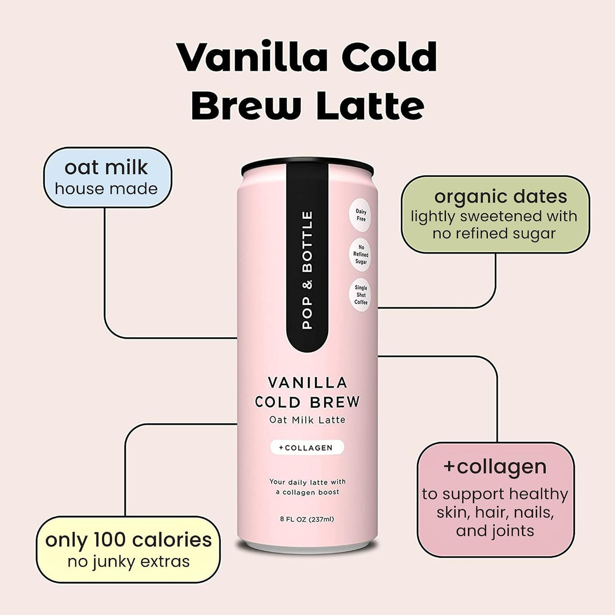 Pop & Bottle - Oat Milk Lattes, Butterfly Pea & Matcha, 8 Fl Oz (12 Pack)