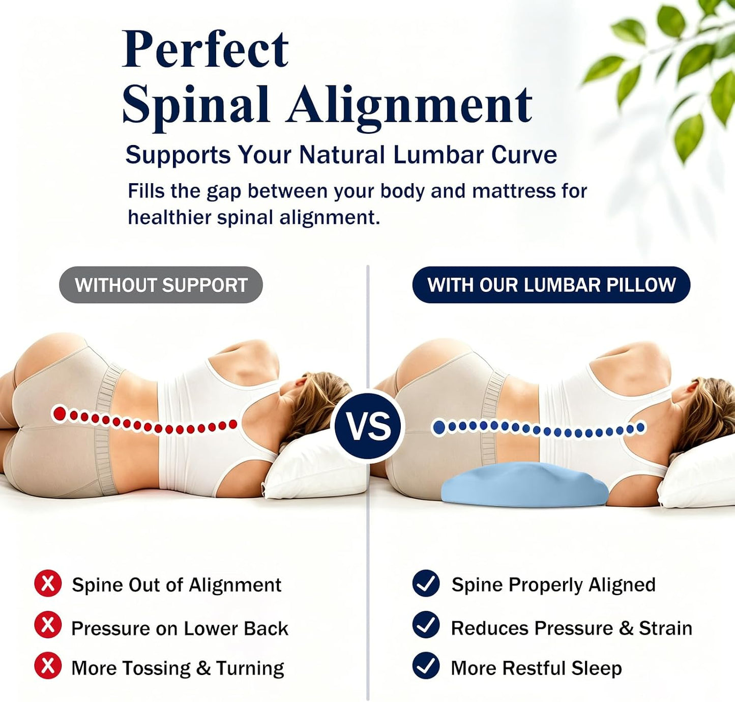 Fledano Lumbar Pillow for Sleeping, Lumbar Support Pillow for Bed for Back Pain Relief, Memory Foam Lower Back Pillow for Bed, Back Support Pillow for Side & Back Sleepers, Washable Cover