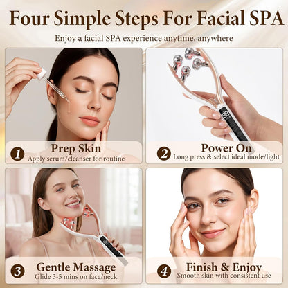 Facial Massager,Face Roller Tmj & Jaw Massager for Lymphatic Drainage,Facial Sculpting Tool with Red Blue Light,Face Contour Massage Tool for Women
