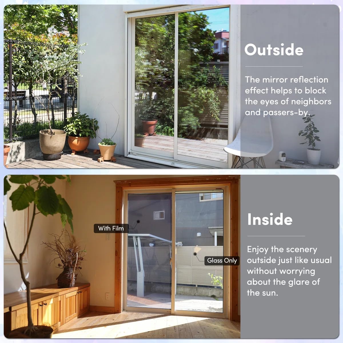 Coavas One Way Privacy Window Film, Heat Control Window Tint for Home, Sun Blocking Reflective Window Film See Out Not in, Anti UV Static Cling for Windows Office Door (Black, 17.5 Inch X 6.5 Feet)
