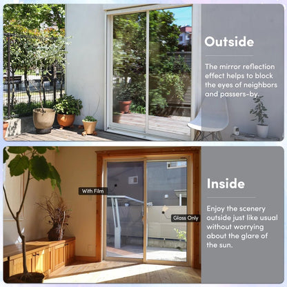 Coavas One Way Privacy Window Film, Heat Control Window Tint for Home, Sun Blocking Reflective Window Film See Out Not in, Anti UV Static Cling for Windows Office Door (Black, 17.5 Inch X 6.5 Feet)