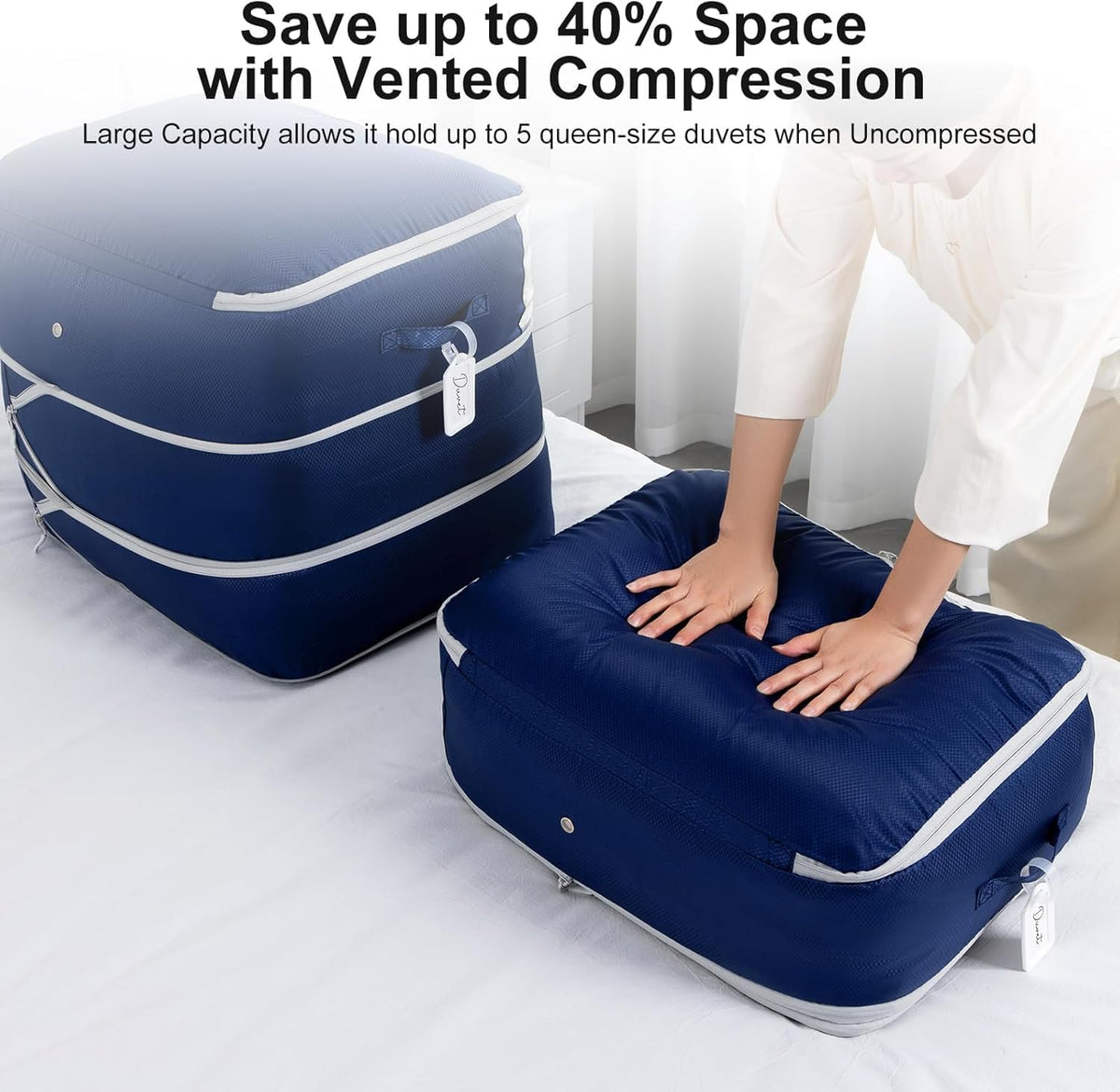 DIMJ Comforter Storage Bag - Blanket Storage Organizer Compression Bags, Large Capacity Ultra Space Saving Self Compression Organize for Bedding, Pillow, Duvet, Sheet Storage with Zipper Window