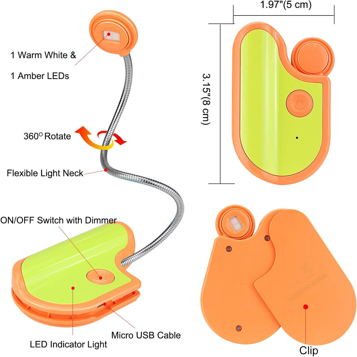 Amber Reading Light Rechargeable, Book Light Kids for Reading in Bed, Clip On Reading Book Light, 2 Lighting Modes, Blue Light Blocking for Eye-Care, Small Bookmark Light for Bookworm-Violet
