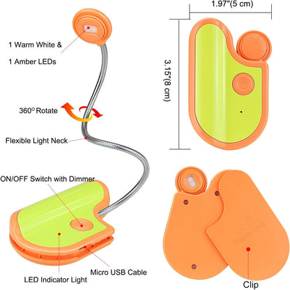 Amber Reading Light Rechargeable, Book Light Kids for Reading in Bed, Clip On Reading Book Light, 2 Lighting Modes, Blue Light Blocking for Eye-Care, Small Bookmark Light for Bookworm-Violet