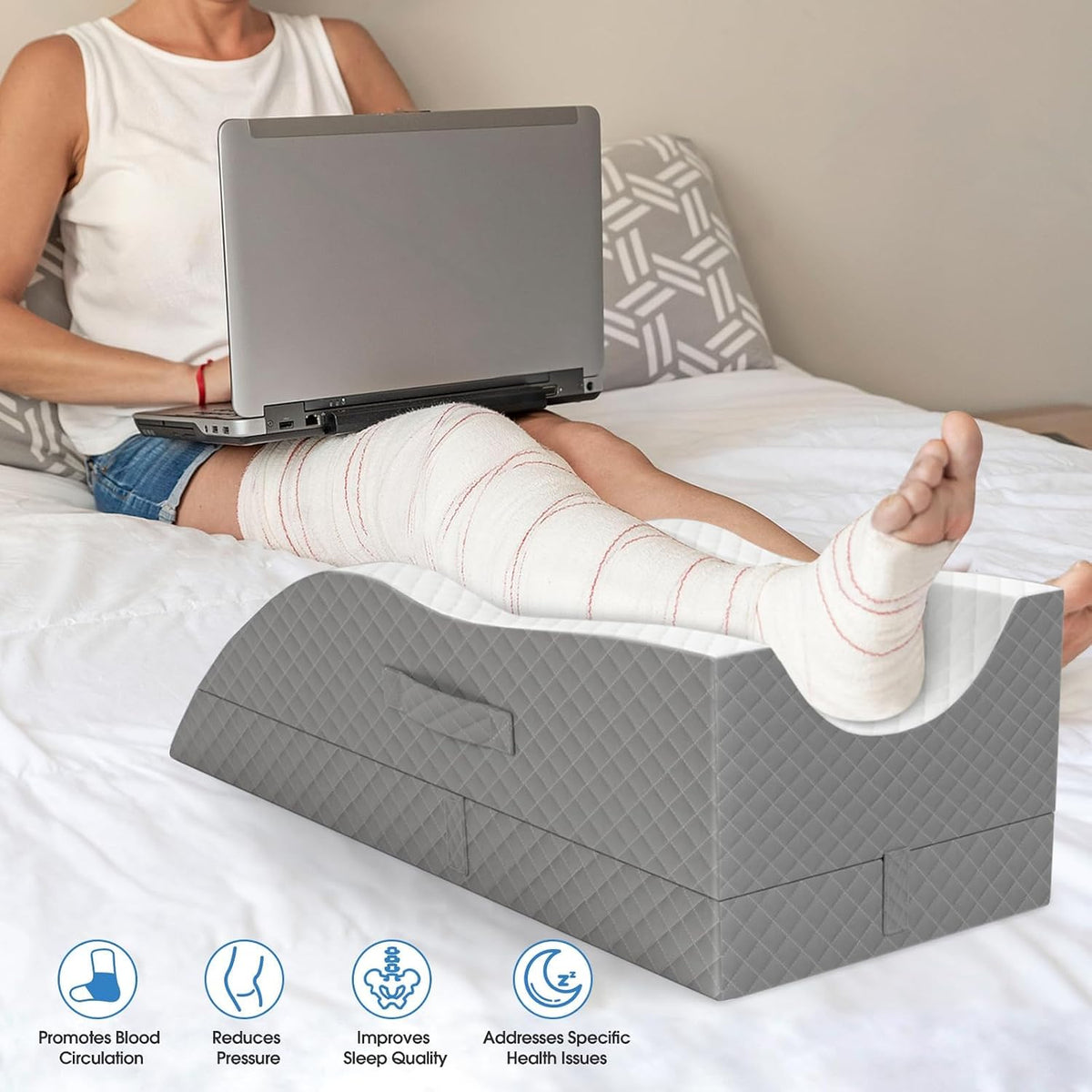 TranquilRelax Leg Elevation Pillows for After Surgery, Wedge Pillow, Grey