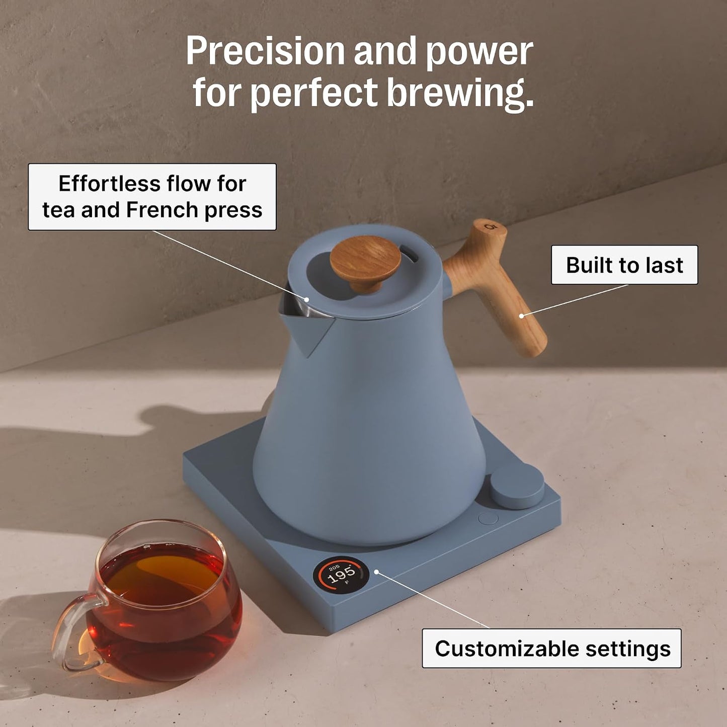 Fellow Corvo EKG Pro Electric Tea Kettle - Quick Heating, Precise Temperature Control Electric Kettle, Scheduling, Built-in Brew Timer for Boiling Water - Matte Black with Walnut Handle - 0.9 Liter